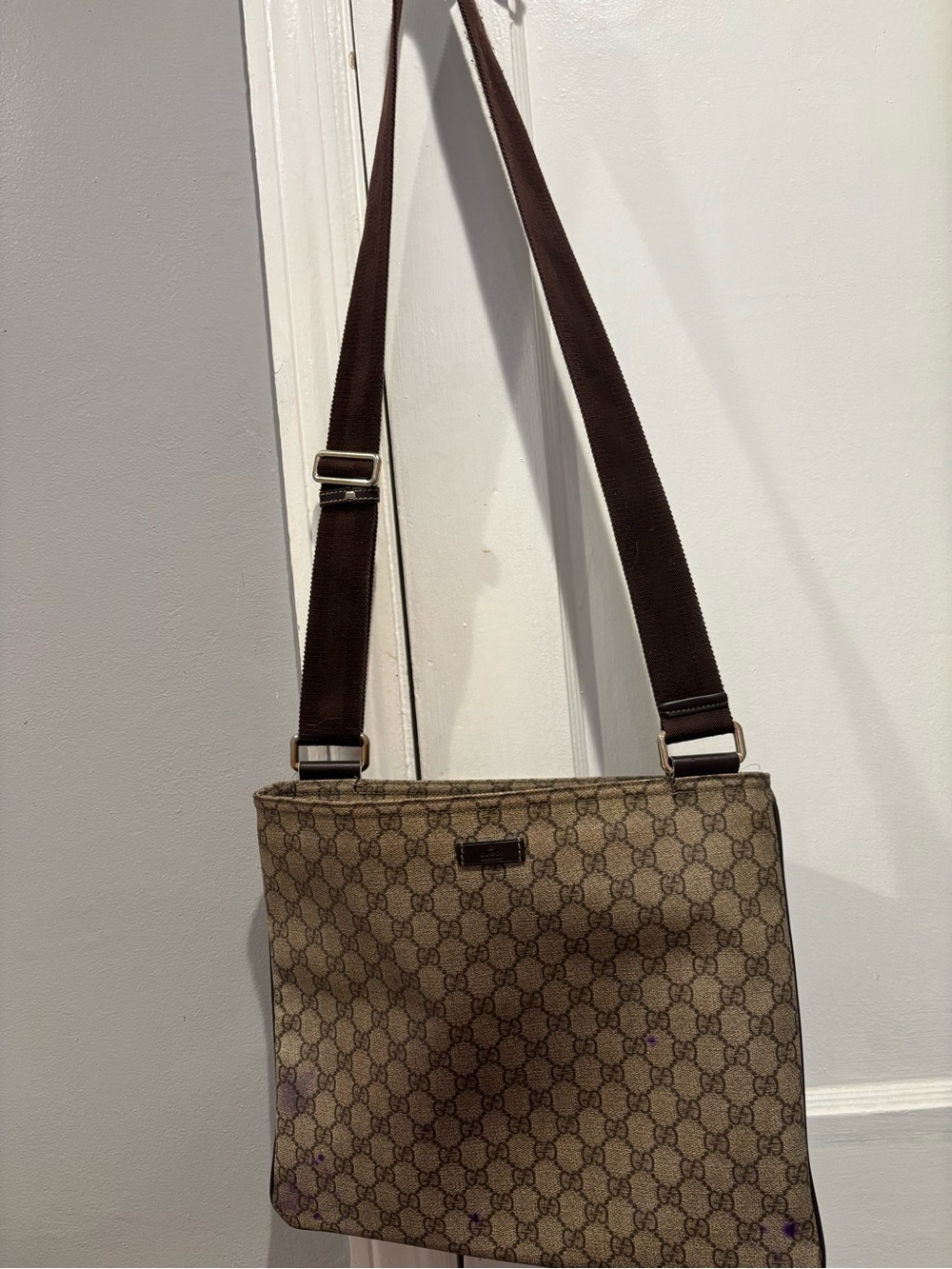 Gucci Monogram Canvas Messenger Bag in Beige and Brown